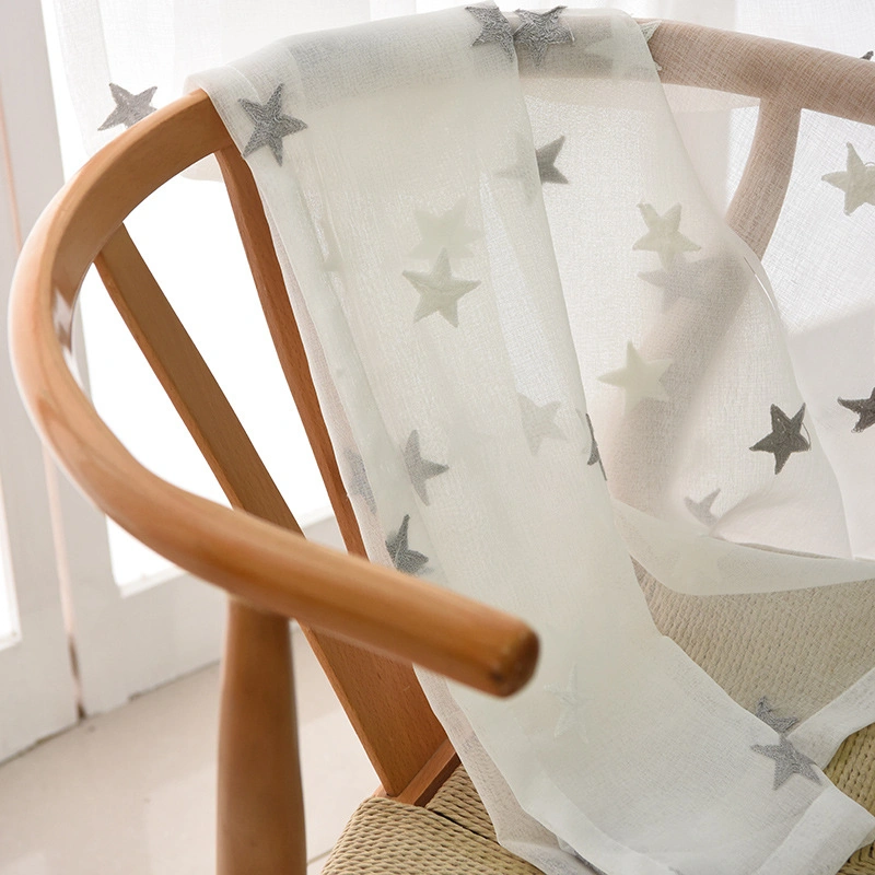 Five Pointed Star Embroidery Window Screen Cartoon Children&prime; S Room Small and Fresh Living Room Bedroom Float Window Finished Product