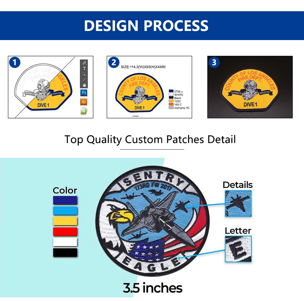 Factory Custom Any Logo Eco-Friendly Personalized Cmyk Printing Products Funny Hat Jacket Patches Heat Transfer Embroidery Uniform Label