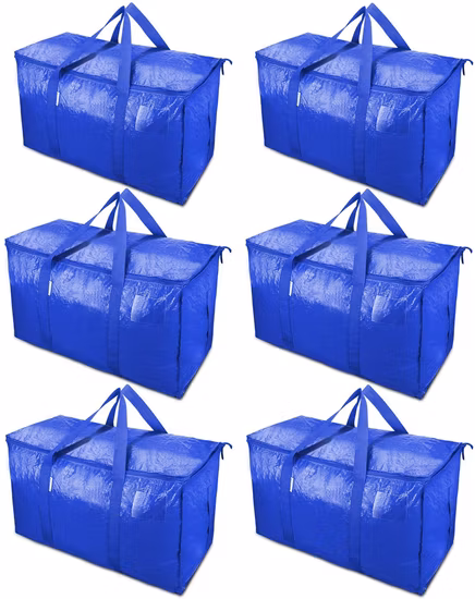 6 Pack Extra Large Moving Bags with Zippers & Carrying Handles 