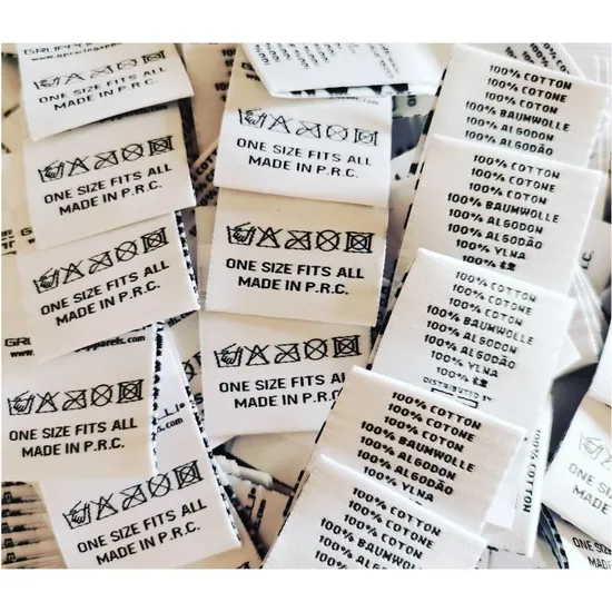 Custom Damask Personal Woven Labels Tape Textile Bags Shoes Clothing Garment Care Label 