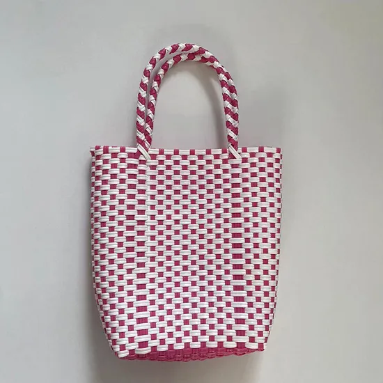 Pink White PVC Hand Woven Handbag 