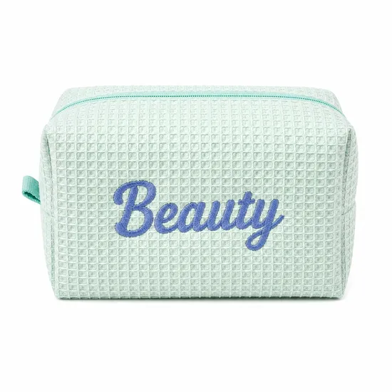 Custom Embroidered Logo Weave Waffle Cosmetic Bag Travel Pouch Makeup Bag Wholesale 